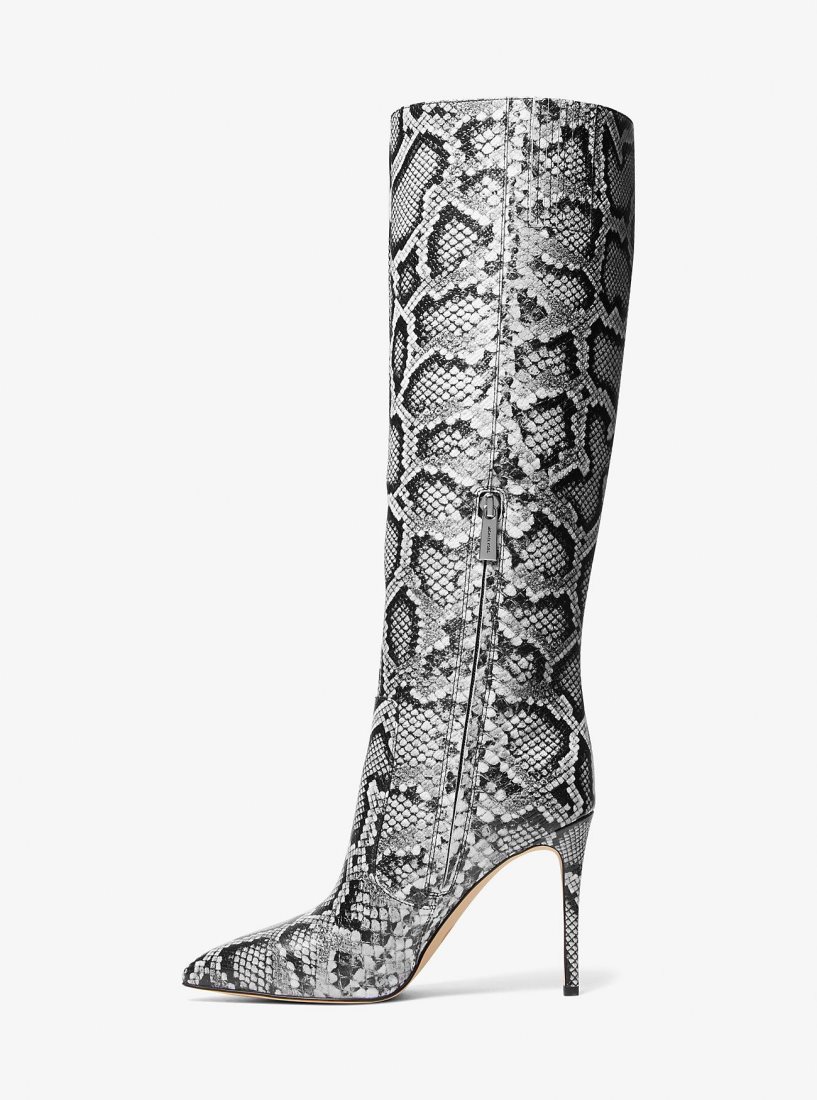 Michael Kors Rue Snake Embossed Leather Knee Boot Bot Kadın Siyah | 872510-SNP