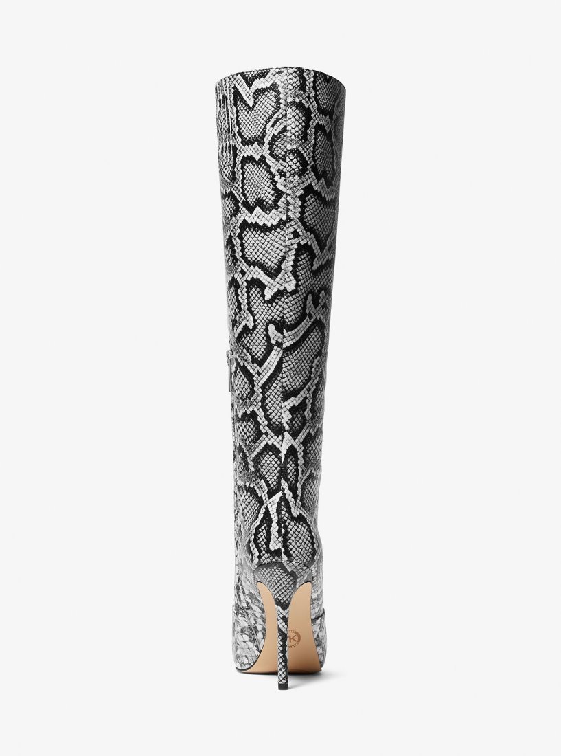 Michael Kors Rue Snake Embossed Leather Knee Boot Bot Kadın Siyah | 872510-SNP