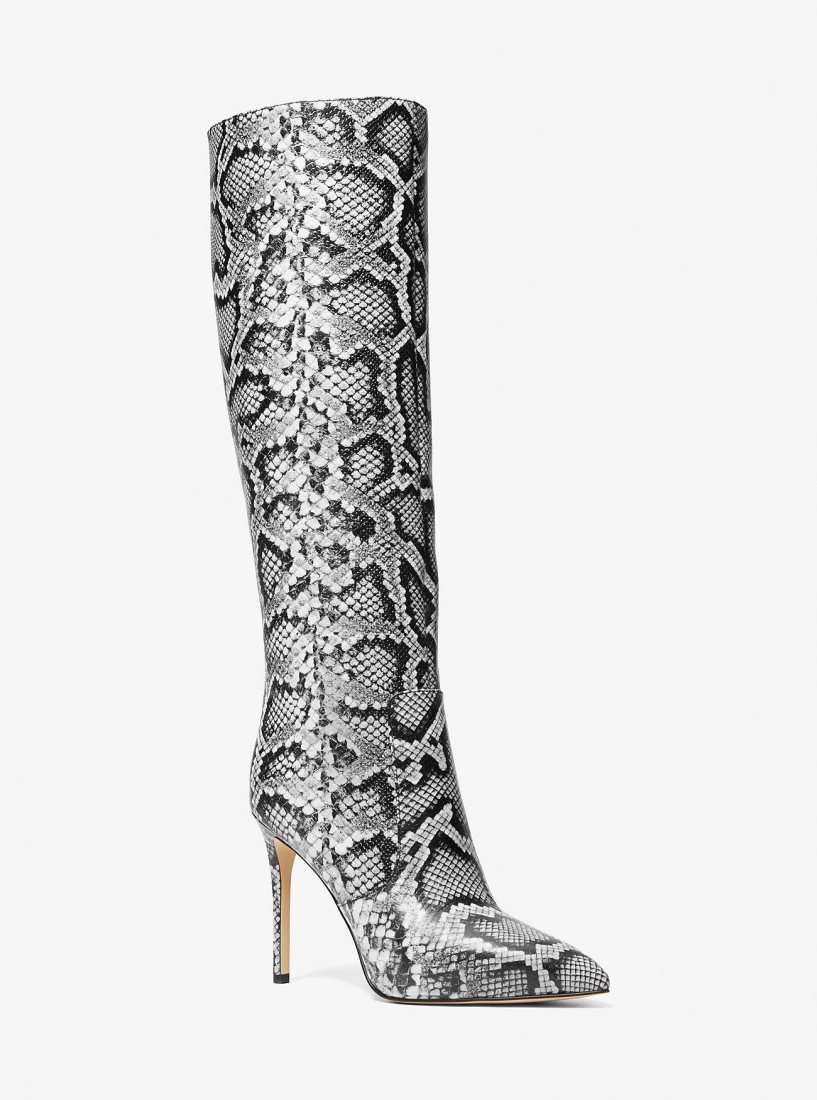 Michael Kors Rue Snake Embossed Leather Knee Boot Bot Kadın Siyah | 872510-SNP