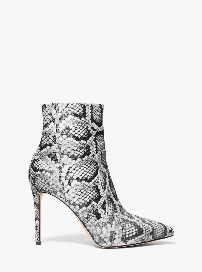 Michael Kors Rue Snake Embossed Leather Ankle Boot Kısa Bot Kadın Siyah | 062437-YFH