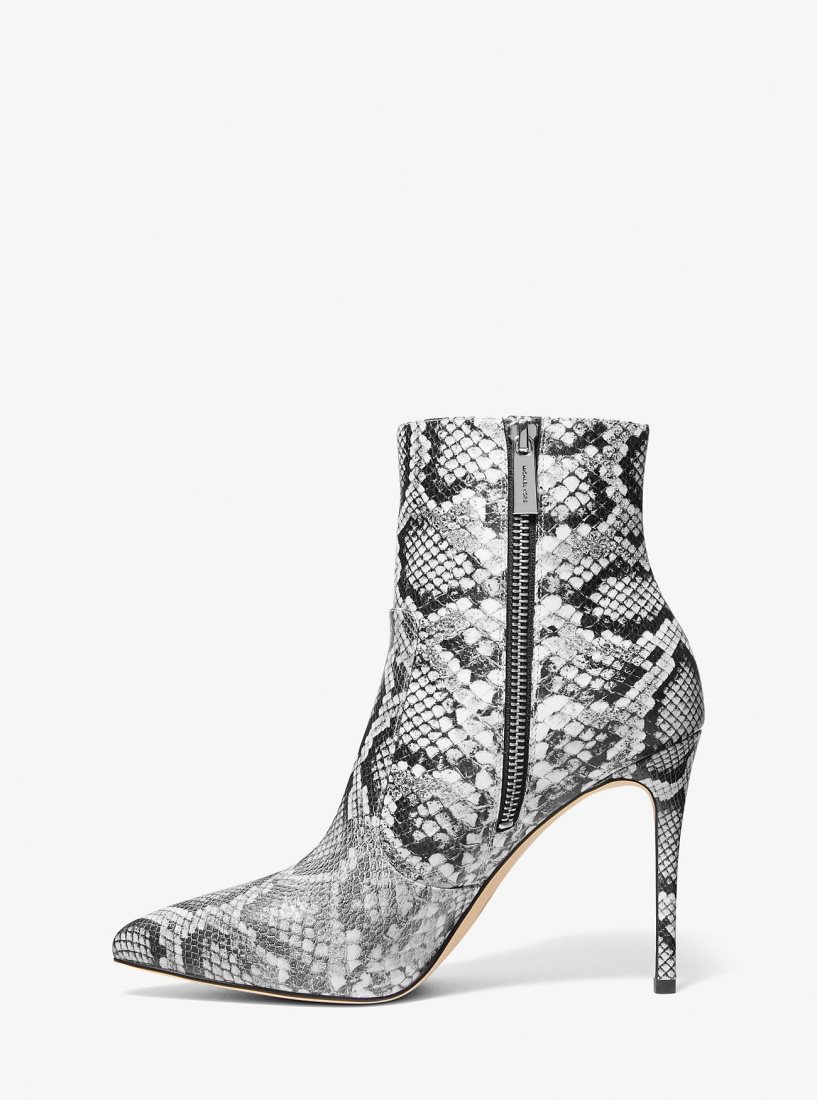 Michael Kors Rue Snake Embossed Leather Ankle Boot Kısa Bot Kadın Siyah | 062437-YFH