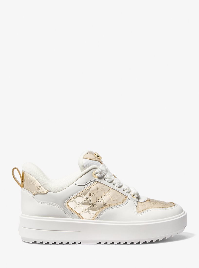 Michael Kors Rumi Leather and Logo-Embossed Metallic Platform Sneakers Spor Ayakkabı Kadın Altın | 759641-MKH