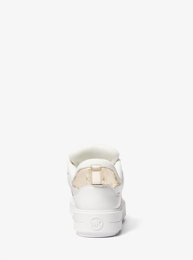 Michael Kors Rumi Leather and Logo-Embossed Metallic Platform Sneakers Spor Ayakkabı Kadın Altın | 759641-MKH