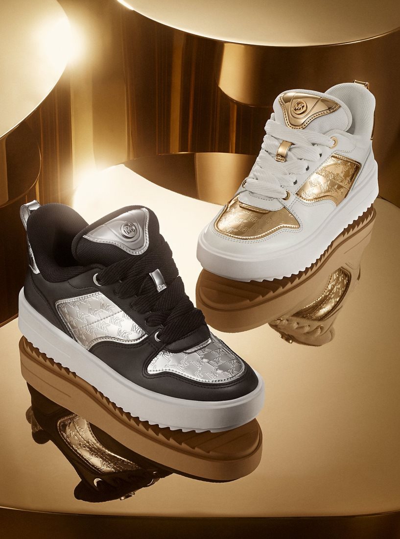 Michael Kors Rumi Leather and Logo-Embossed Metallic Platform Sneakers Spor Ayakkabı Kadın Altın | 759641-MKH