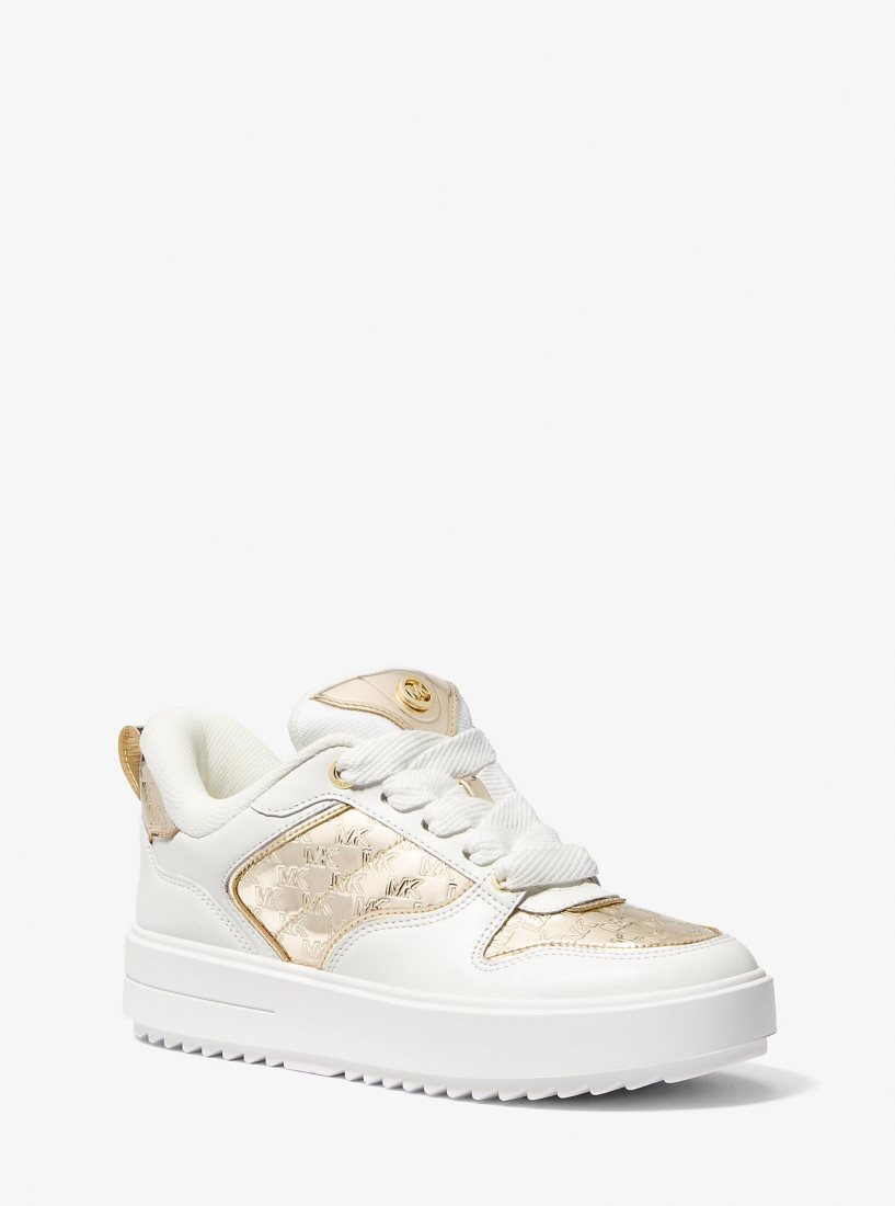 Michael Kors Rumi Leather and Logo-Embossed Metallic Platform Sneakers Spor Ayakkabı Kadın Altın | 759641-MKH