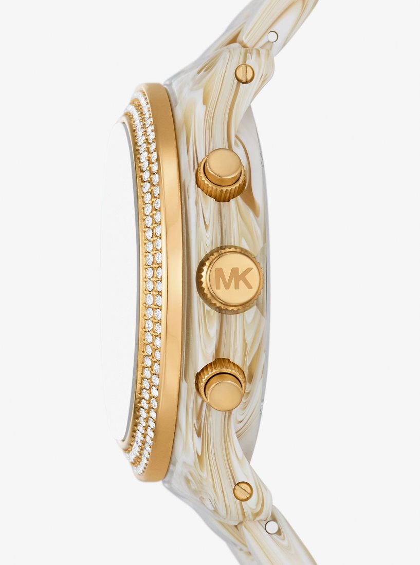 Michael Kors Runway Pave Gold-Tone and Acetate Watch Gold-tone Kadın Alabaster | 207643-SEL