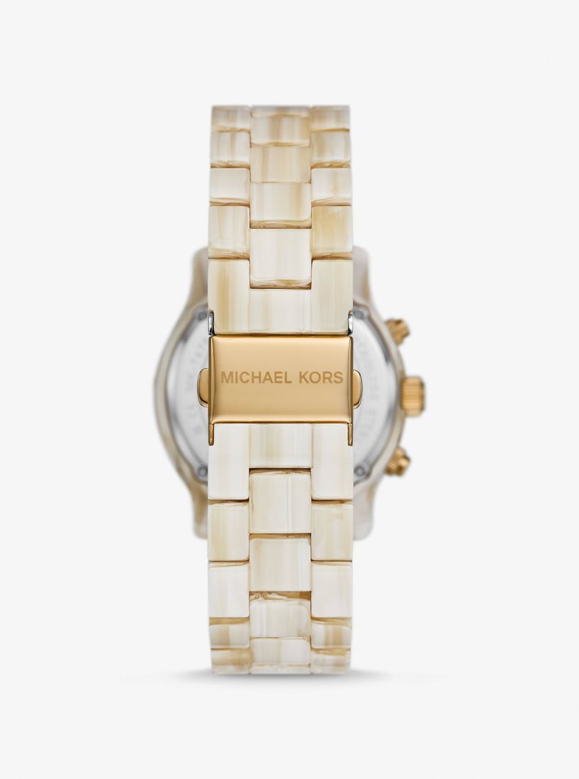 Michael Kors Runway Pave Gold-Tone and Acetate Watch Gold-tone Kadın Alabaster | 207643-SEL