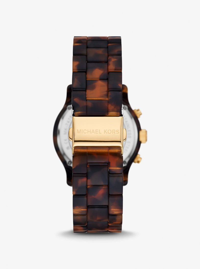 Michael Kors Runway Pave Gold-Tone and Tortoiseshell Acetate Watch Gold-tone Kadın Tortoise | 458619-BXG