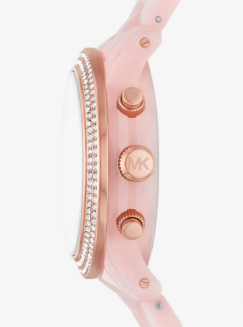 Michael Kors Runway Pave Rose Gold-Tone and Blush Acetate Watch Gold-tone Kadın Pembe | 785360-ORE