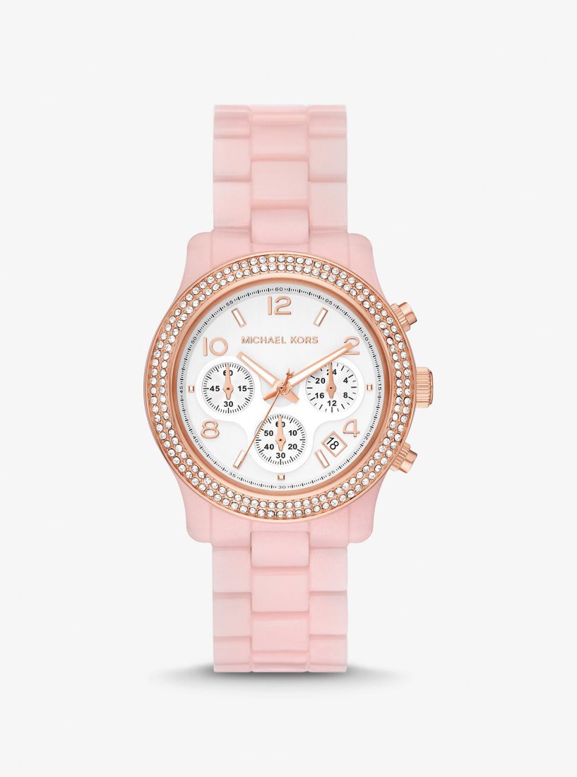 Michael Kors Runway Pave Rose Gold-Tone and Blush Acetate Watch Gold-tone Kadın Pembe | 785360-ORE