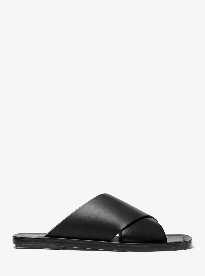 Michael Kors Ruth Leather Slide Sandal Sandalet Kadın Siyah | 607523-QEX