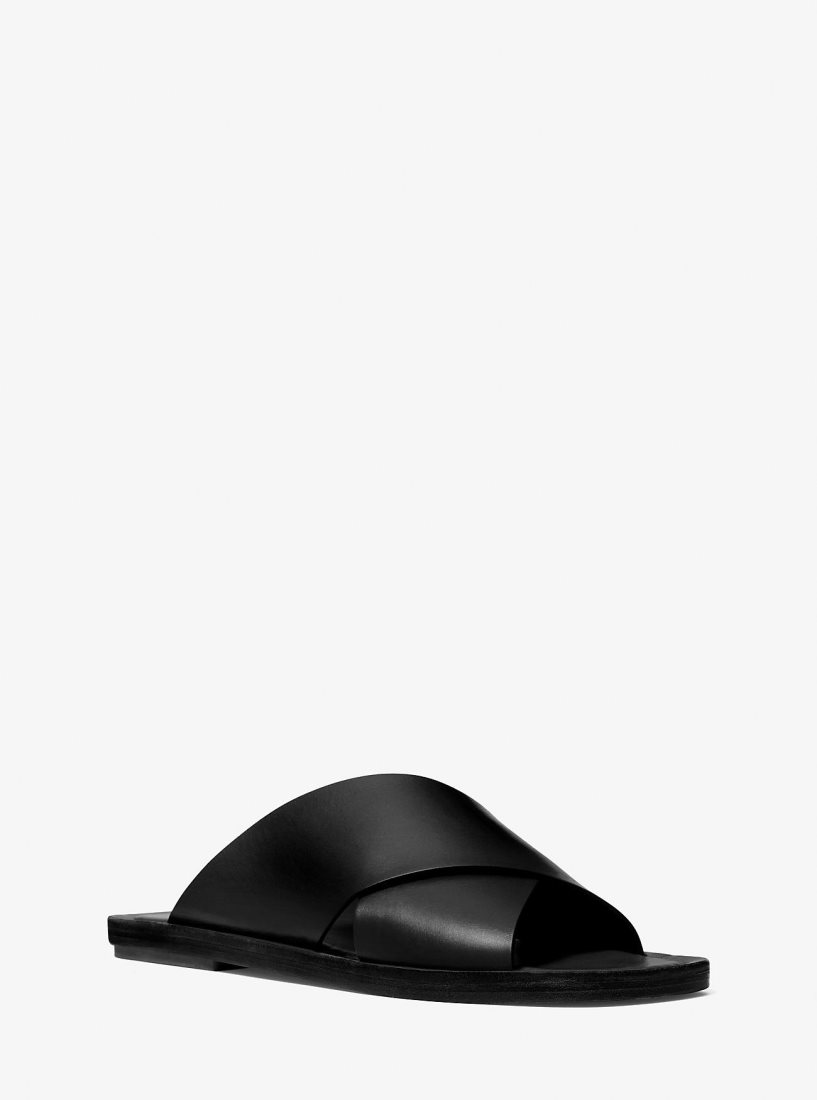 Michael Kors Ruth Leather Slide Sandal Sandalet Kadın Siyah | 607523-QEX