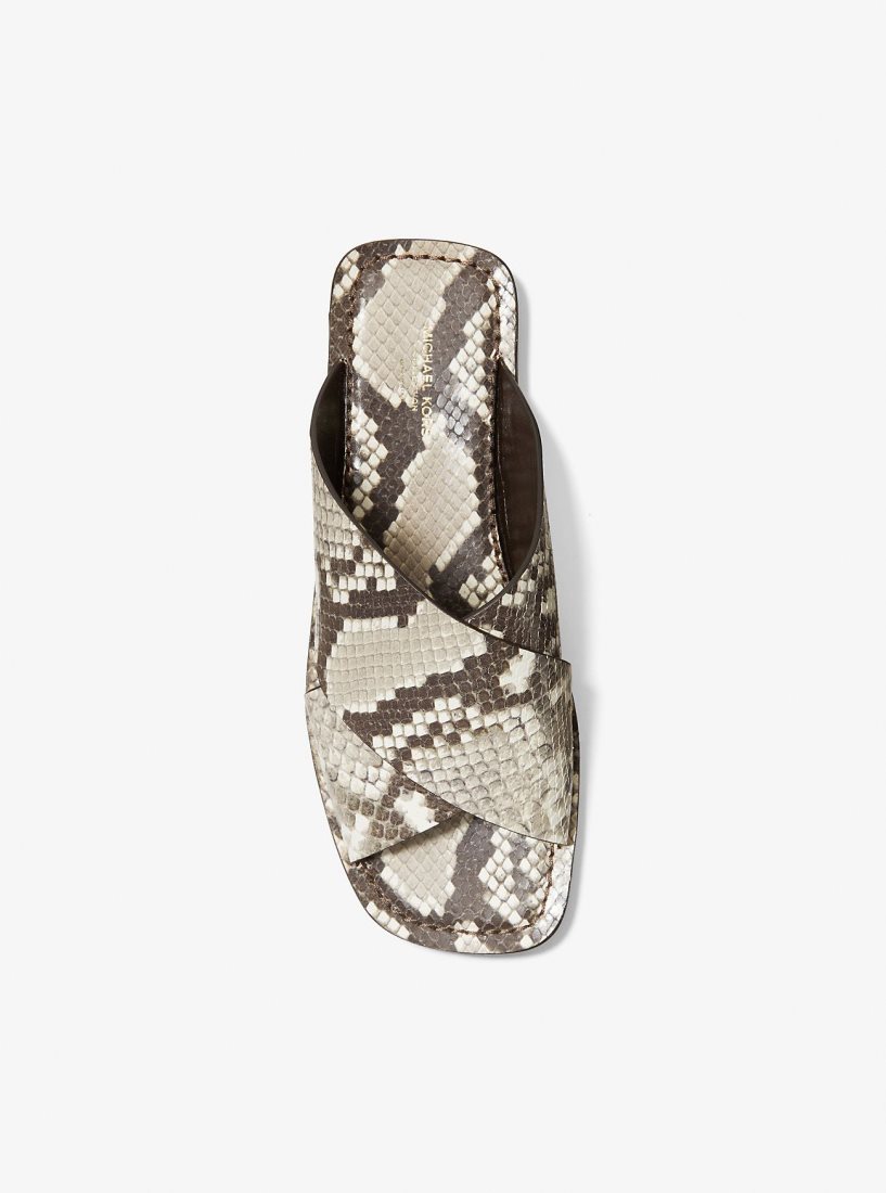 Michael Kors Ruth Python Embossed Leather Slide Sandal Sandalet Kadın Bej Rengi | 249175-NSL