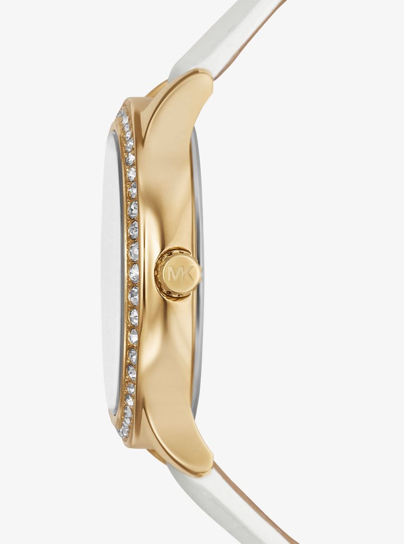 Michael Kors Sage Pave Gold-Tone and Crocodile Embossed Leather Watch Gold-tone Kadın Beyaz | 162794-VMS