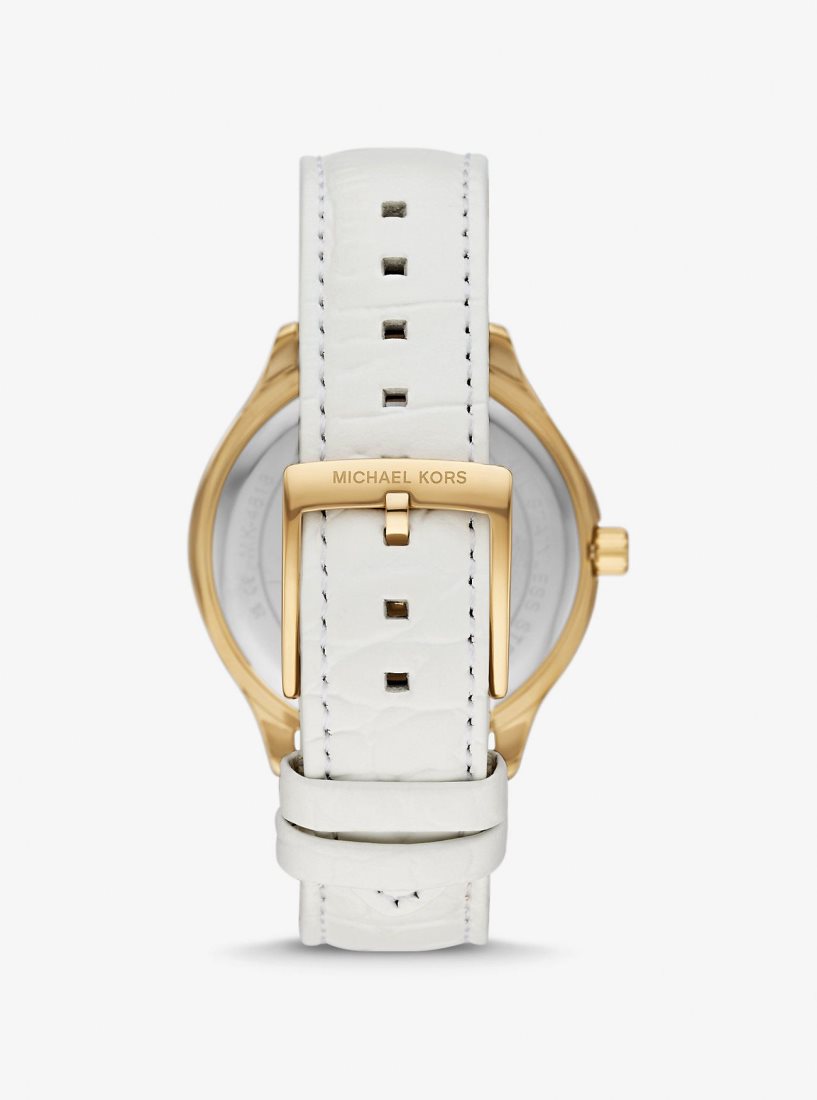 Michael Kors Sage Pave Gold-Tone and Crocodile Embossed Leather Watch Gold-tone Kadın Beyaz | 162794-VMS