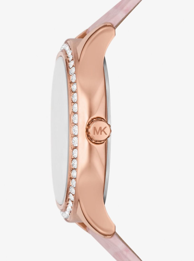 Michael Kors Sage Pave Rose Gold-Tone and Crocodile Embossed Leather Watch Gold-tone Kadın Pembe | 263490-JOT