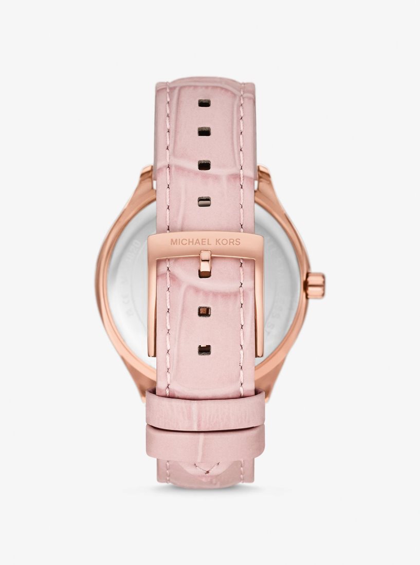 Michael Kors Sage Pave Rose Gold-Tone and Crocodile Embossed Leather Watch Gold-tone Kadın Pembe | 263490-JOT