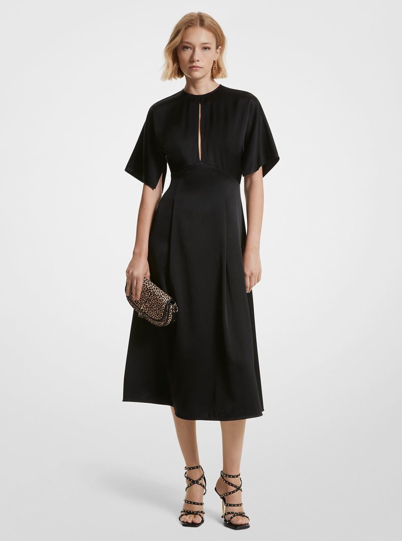 Michael Kors Satin Midi Dress Elbise Kadın Siyah | 409126-SCA