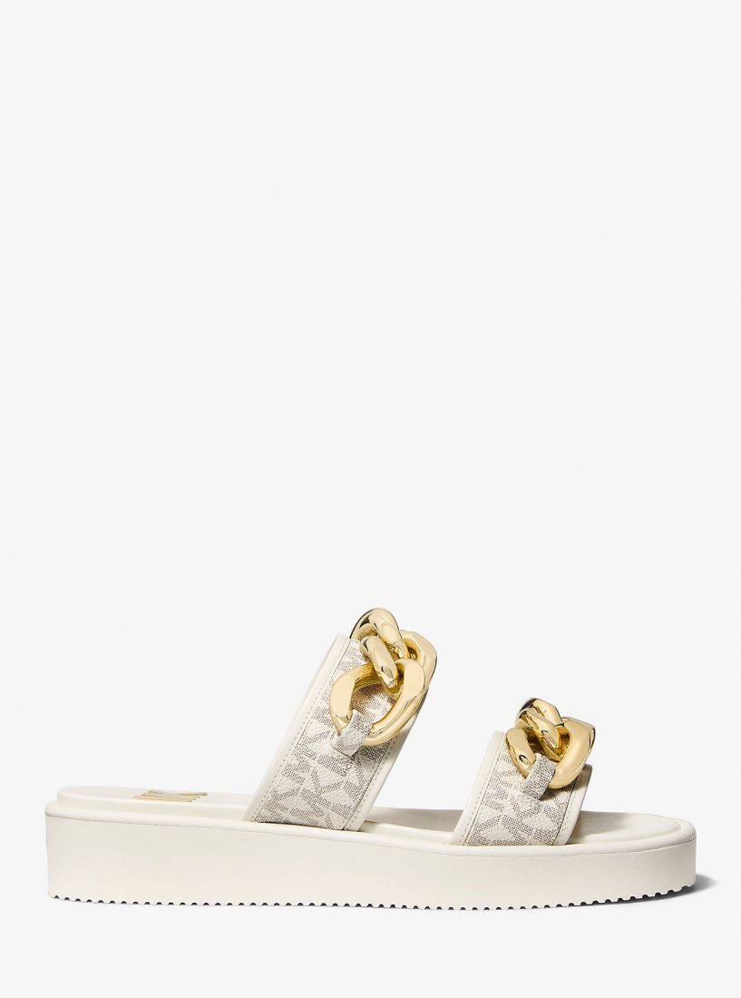 Michael Kors Scarlett Embellished Signature Logo Slide Sandal Sandalet Kadın Açık Sarı | 031598-UWL