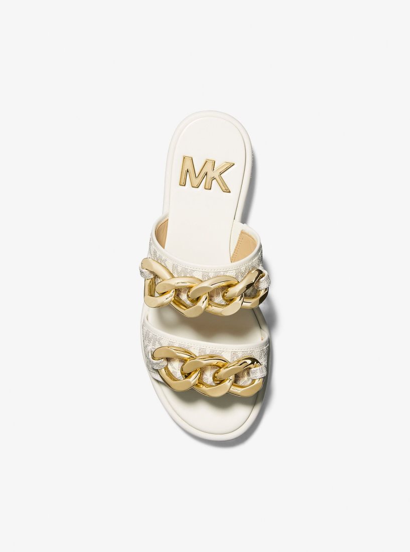 Michael Kors Scarlett Embellished Signature Logo Slide Sandal Sandalet Kadın Açık Sarı | 031598-UWL