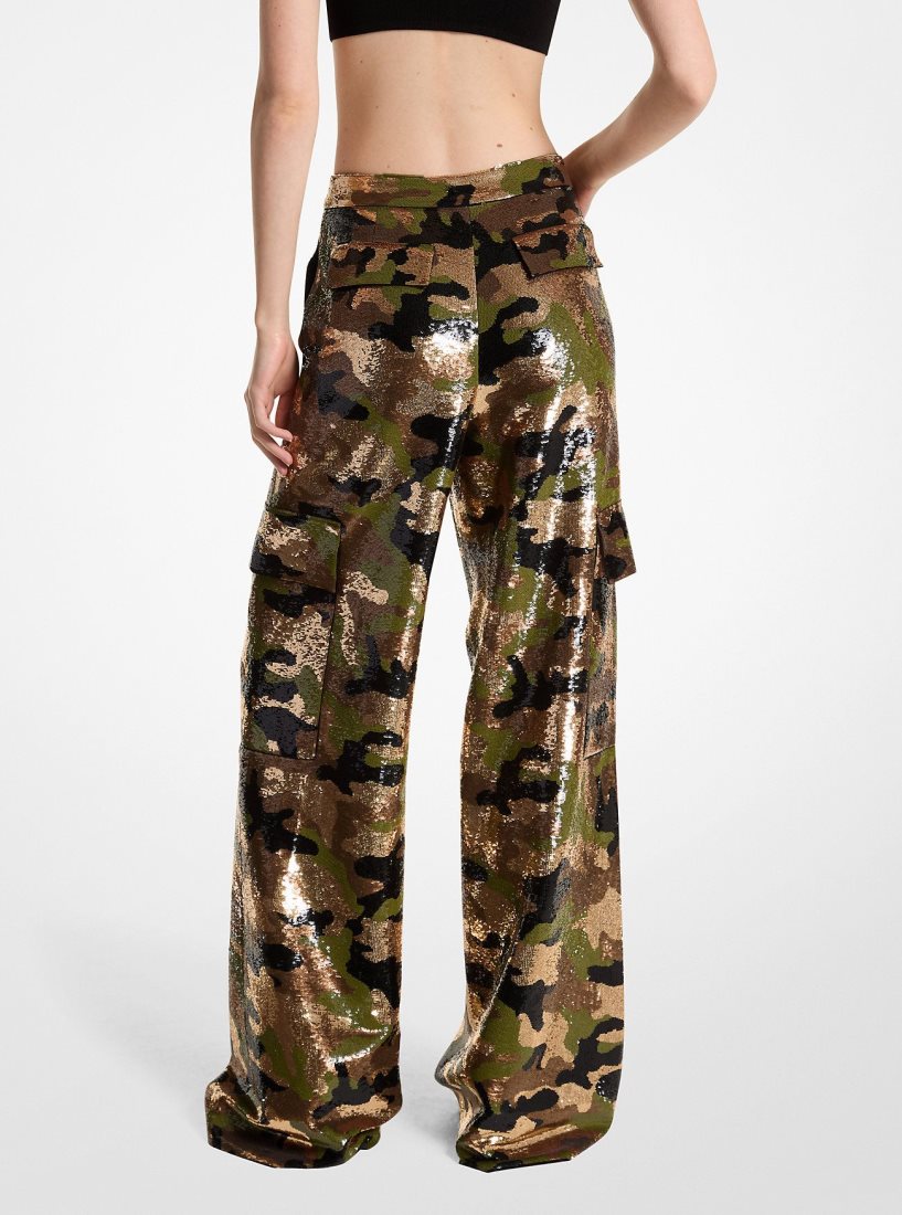 Michael Kors Sequined Camouflage Wide-Leg Cargo Pants Pantolon Kadın Koyu Kahverengi | 983610-FVX