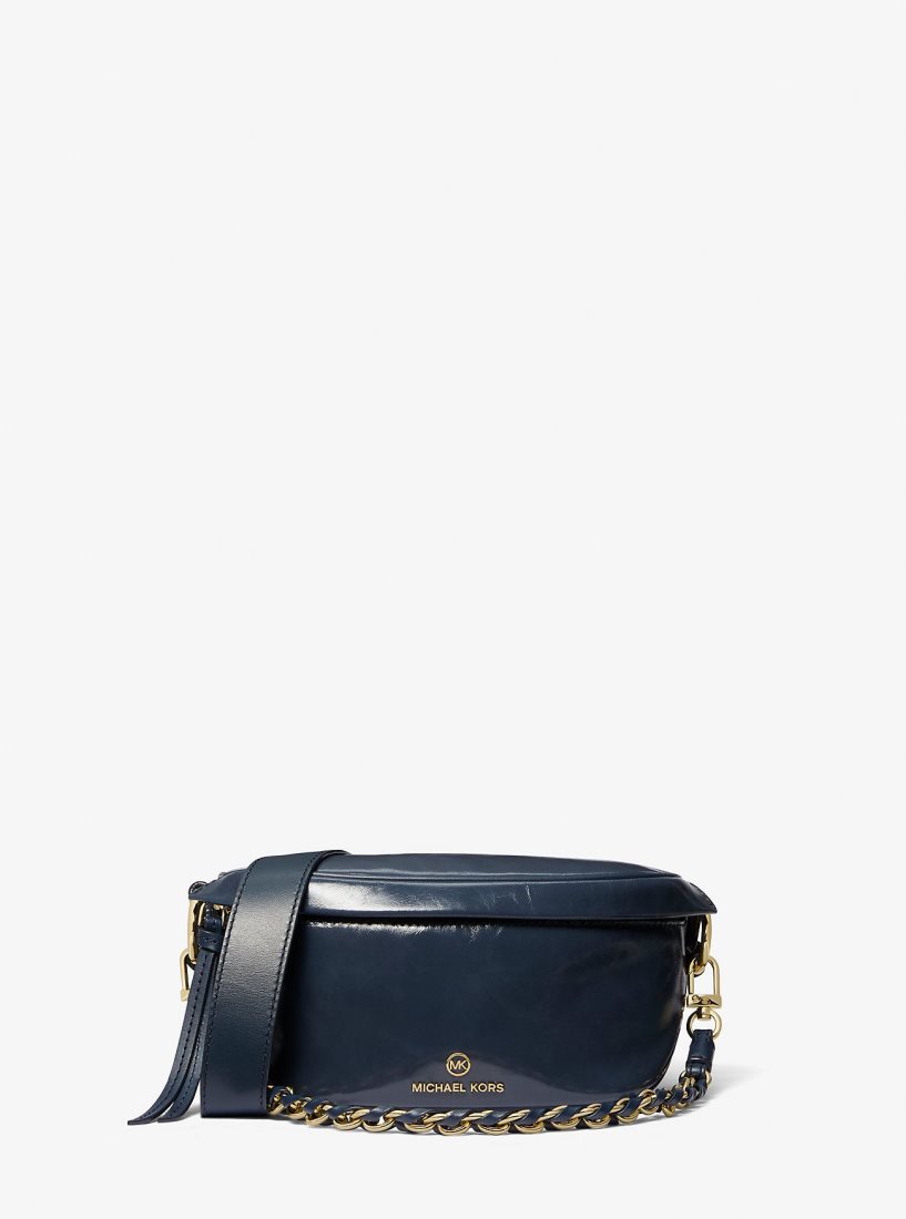 Michael Kors Slater Extra-Small Patent Leather Sling Pack Çapraz Çanta Kadın Lacivert | 528460-BUH