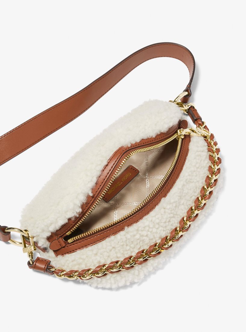 Michael Kors Slater Extra-Small Shearling Sling Pack Çapraz Çanta Kadın Bej Rengi | 973251-HUE