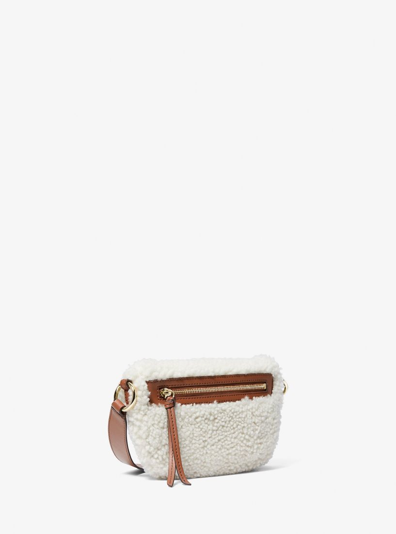 Michael Kors Slater Extra-Small Shearling Sling Pack Çapraz Çanta Kadın Bej Rengi | 973251-HUE