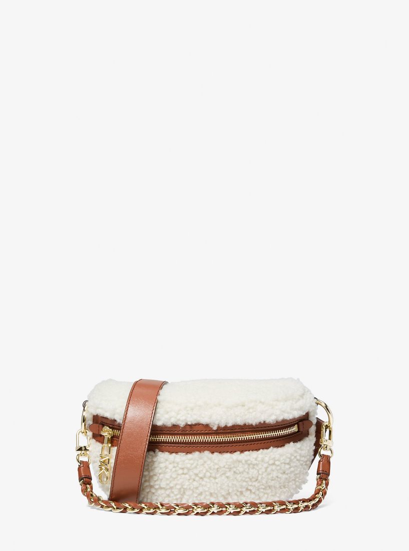 Michael Kors Slater Extra-Small Shearling Sling Pack Çapraz Çanta Kadın Bej Rengi | 973251-HUE