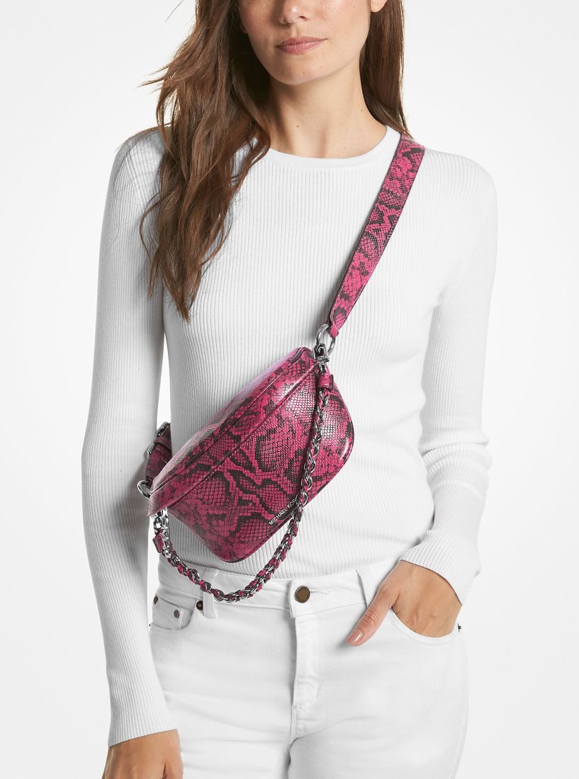 Michael Kors Slater Extra-Small Snake Embossed Leather Sling Pack Çapraz Çanta Kadın Koyu Küpe Çiçeği | 627059-ZTF