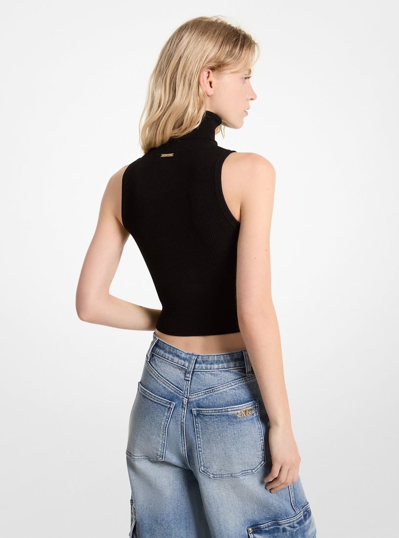 Michael Kors Sleeveless Turtleneck Cropped Top Kazak Kadın Siyah | 401389-TUM