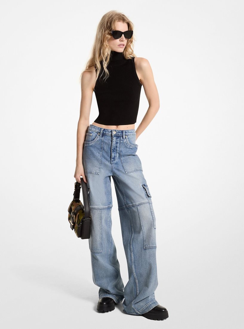 Michael Kors Sleeveless Turtleneck Cropped Top Kazak Kadın Siyah | 401389-TUM