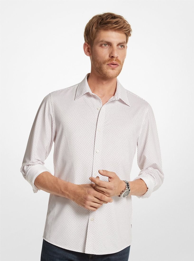 Michael Kors Slim-Fit Printed Stretch Shirt Gömlek Erkek Beyaz | 854319-KJM