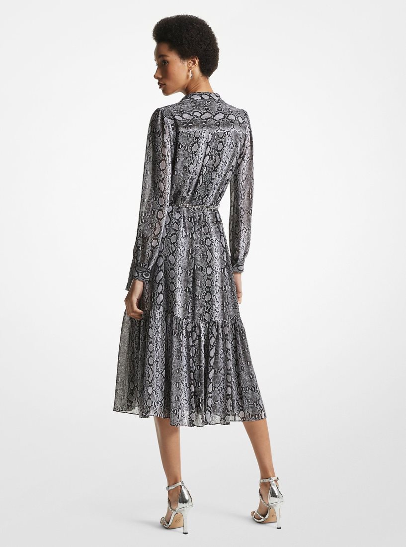 Michael Kors Snake Print Georgette Midi Dress Elbise Kadın Siyah | 056241-GEB