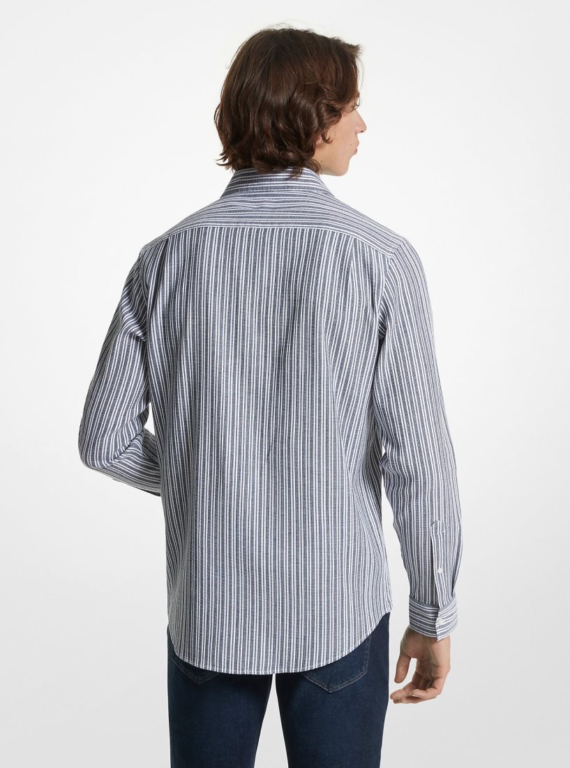 Michael Kors Stretch Cotton Striped Woven Shirt Gömlek Erkek Midnight | 409816-OGX