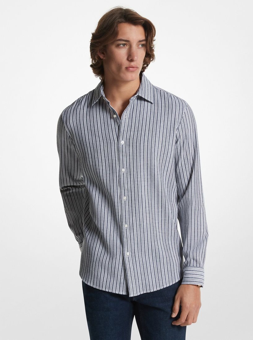 Michael Kors Stretch Cotton Striped Woven Shirt Gömlek Erkek Midnight | 409816-OGX