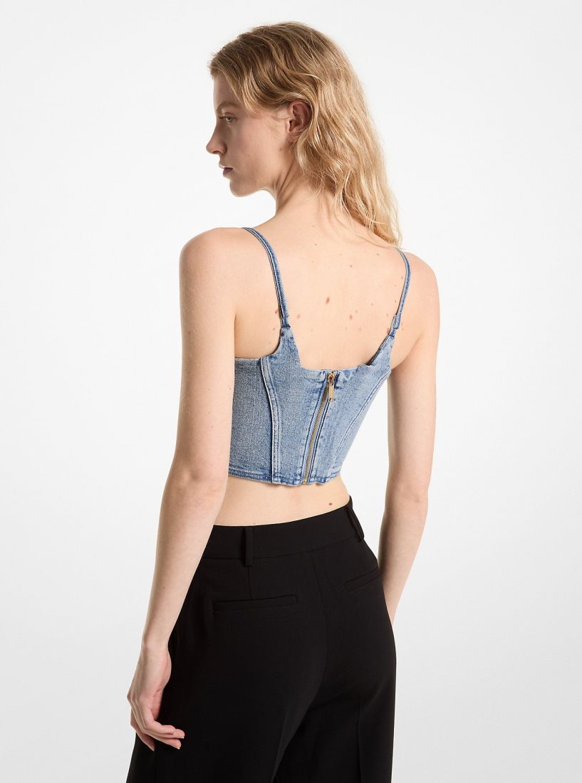 Michael Kors Stretch Denim Bustier Top Üstler Kadın Mavi Açık Mavi | 476185-BKX