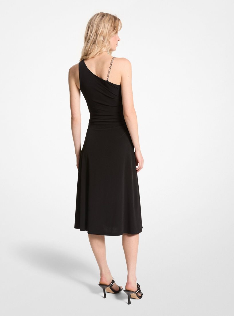 Michael Kors Stretch Matte Jersey One-Shoulder Midi Dress Elbise Kadın Siyah | 534271-PMG