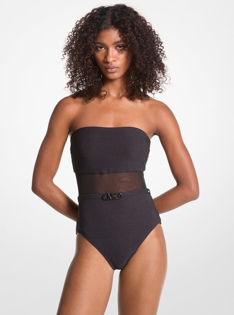 Michael Kors Stretch Nylon Belted Strapless Swimsuit Mayo Kadın Siyah | 720936-VNM