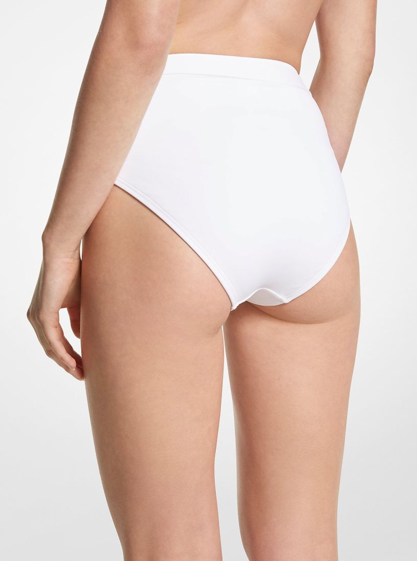 Michael Kors Stretch Nylon High-Waist Belted Bikini Bottom Mayo Kadın Beyaz | 092675-EKC