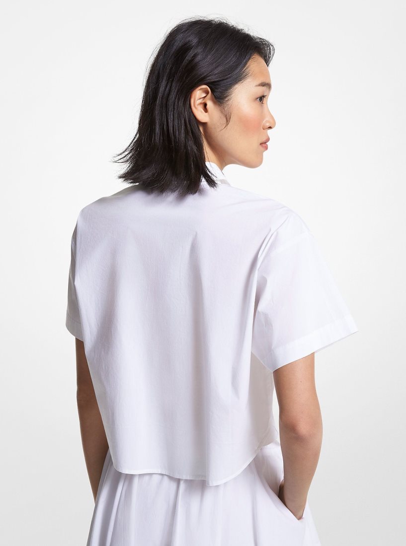 Michael Kors Stretch Organic Cotton Poplin Cropped Shirt Üstler Kadın Beyaz | 253964-WBD