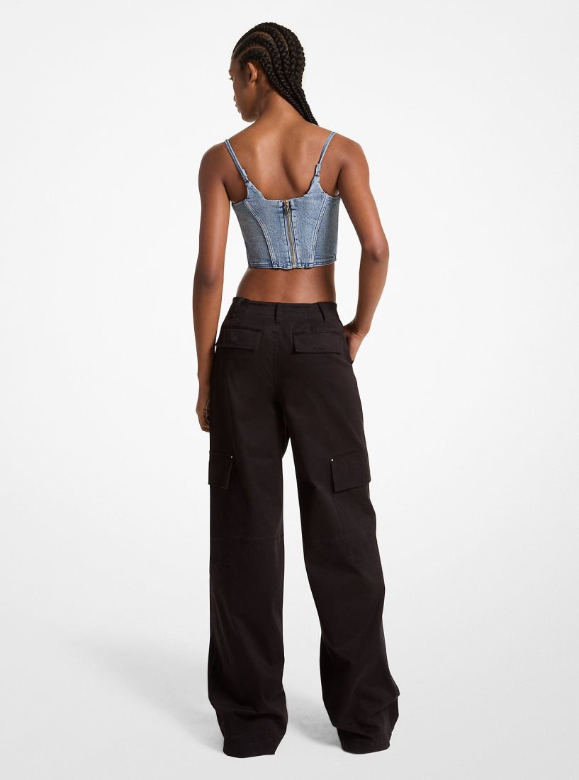 Michael Kors Stretch Organic Cotton Wide-Leg Cargo Pants Pantolon Kadın Siyah | 579140-IZF