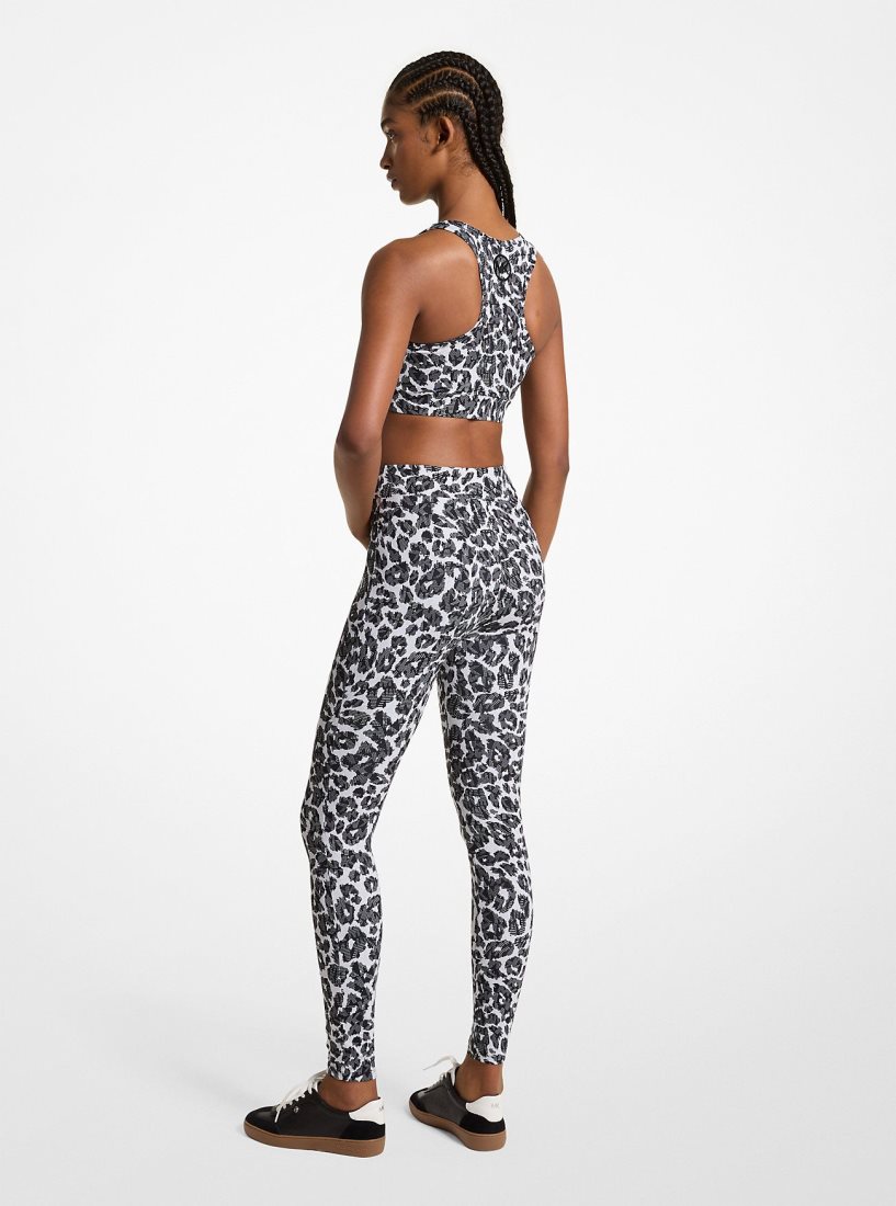 Michael Kors Stretch Recycled Nylon Leopard Logo Leggings Pantolon Kadın Gri | 320817-EZS