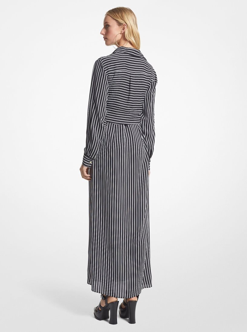 Michael Kors Striped Georgette Tie-Front Shirtdress Elbise Kadın Siyah | 218495-HCI