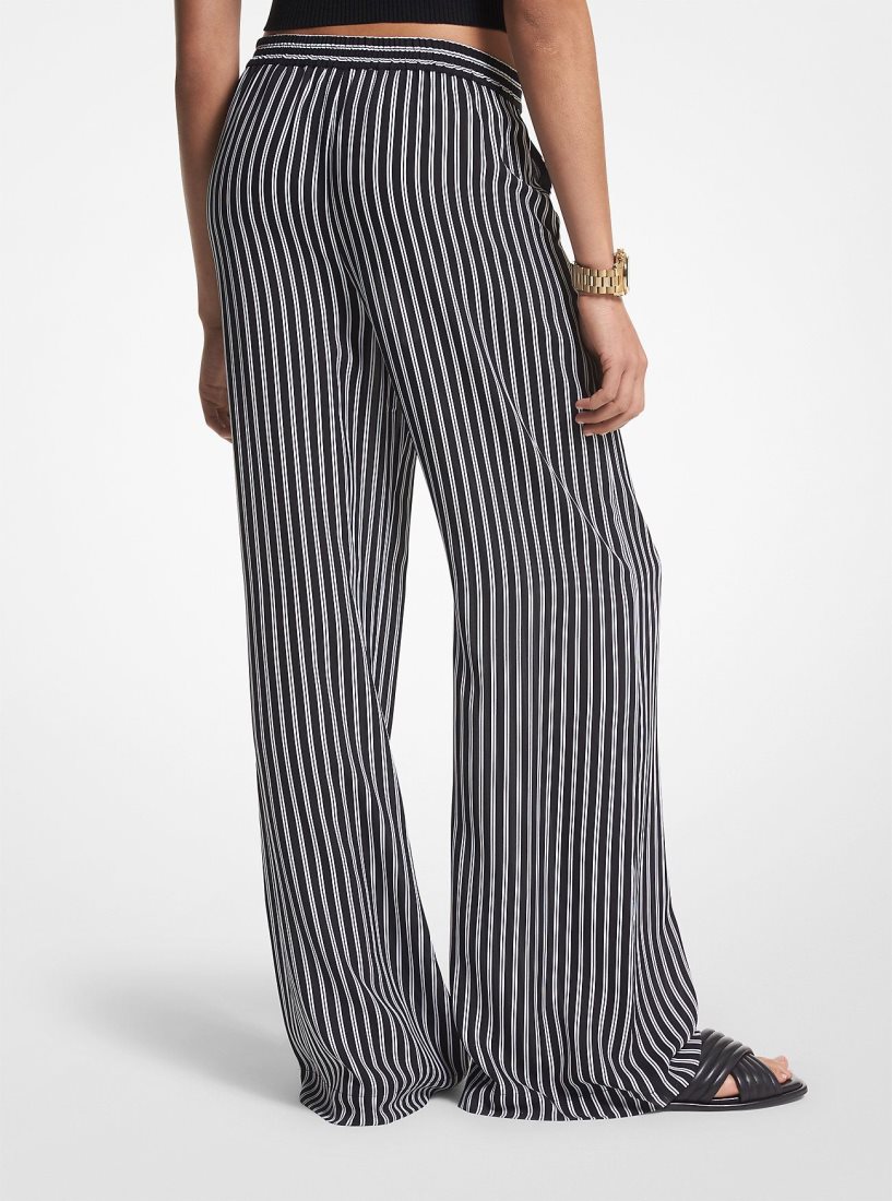 Michael Kors Striped Georgette Wide-Leg Pants Pantolon Kadın Siyah | 920853-XZO