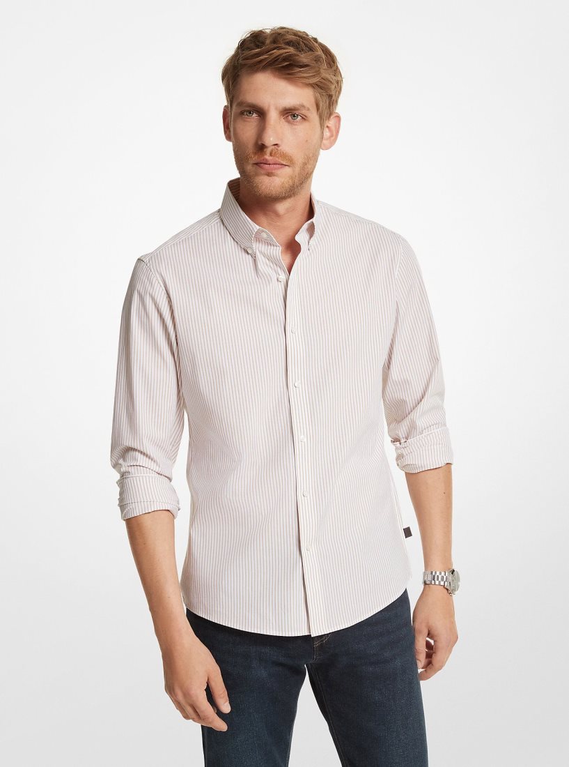 Michael Kors Striped Stretch Cotton Shirt Gömlek Erkek Haki | 712685-UKE