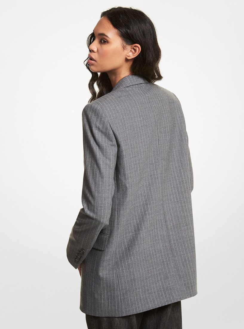 Michael Kors Striped Stretch Wool Boyfriend Blazer Mont Kadın Mavi Renkli | 168547-BAJ