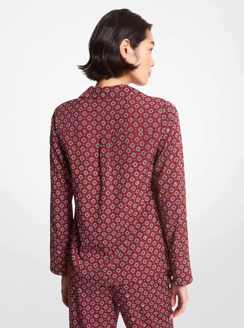 Michael Kors Studded Medallion Crushed Crepe Pajama Shirt Üstler Kadın Bordo | 283174-YOI