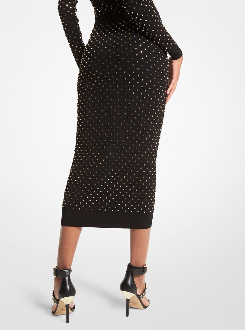 Michael Kors Studded Stretch Viscose Pencil Skirt Etek Kadın Siyah Altın | 670831-INV