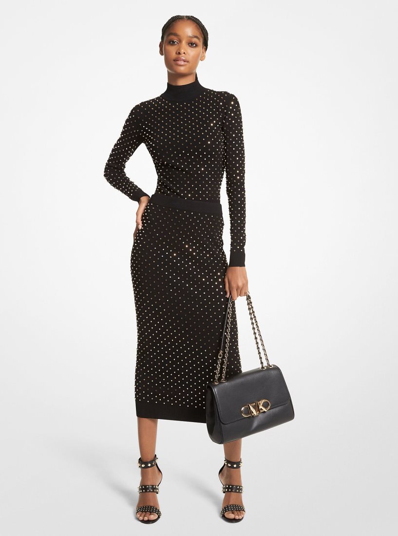 Michael Kors Studded Stretch Viscose Pencil Skirt Etek Kadın Siyah Altın | 670831-INV